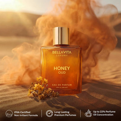 Bell Air Luxury's Honey Oud | Eau de Parfum 100ml (3.4 fl oz) | Patchouli, Vanilla, Bergamot | Floral & Spicy | Made with Clean & Vegan Essentials Oils | Cruelty Free Fragrance Perfume