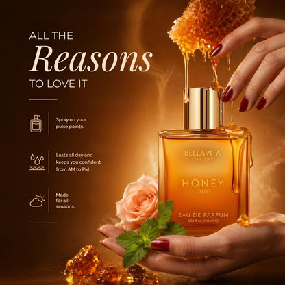Bell Air Luxury's Honey Oud | Eau de Parfum 100ml (3.4 fl oz) | Patchouli, Vanilla, Bergamot | Floral & Spicy | Made with Clean & Vegan Essentials Oils | Cruelty Free Fragrance Perfume